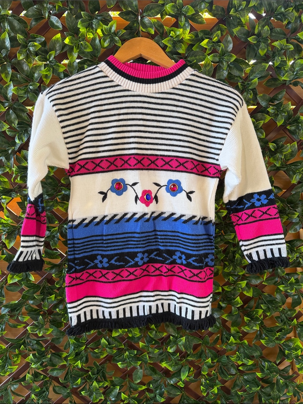 Vintage Bullfrog Sweater Dress With Rhinestone and Fringe Accents